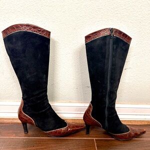 Fantastic Max de Carlo Black Suede/Alligator Trim High Boots